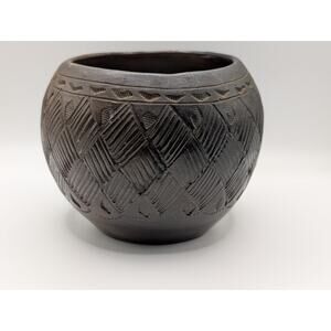 Cherokee Black Pottery Bowl Mabel B Swimmer Hand Carved Native American Art